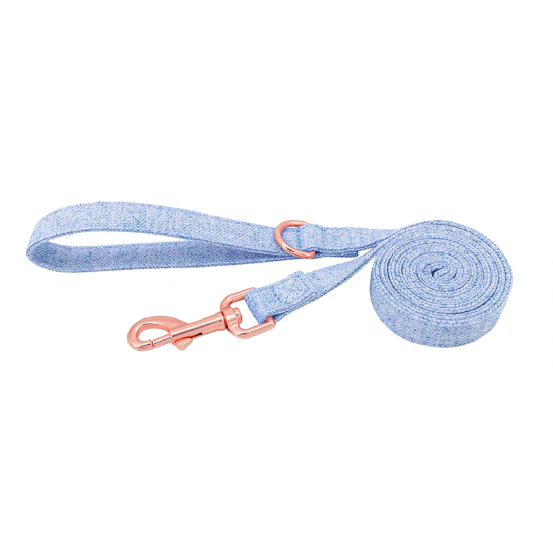 Personalized Rose Gold Hemp Collar and Leash-Sky Blue