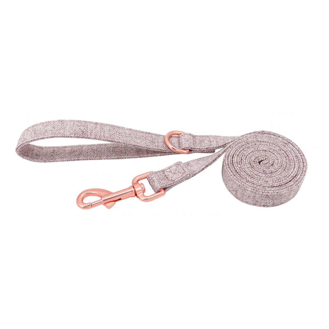 Personalized Rose Gold Hemp Collar and Leash-Taupe