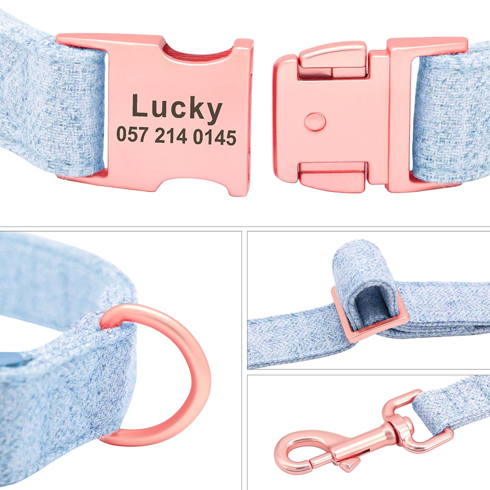 Personalized Rose Gold Hemp Collar and Leash-Sky Blue