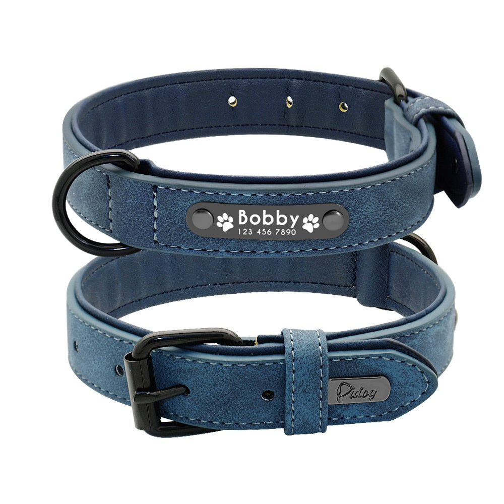 Personalized Leather  Dog Collar and Leash-Navy Blue