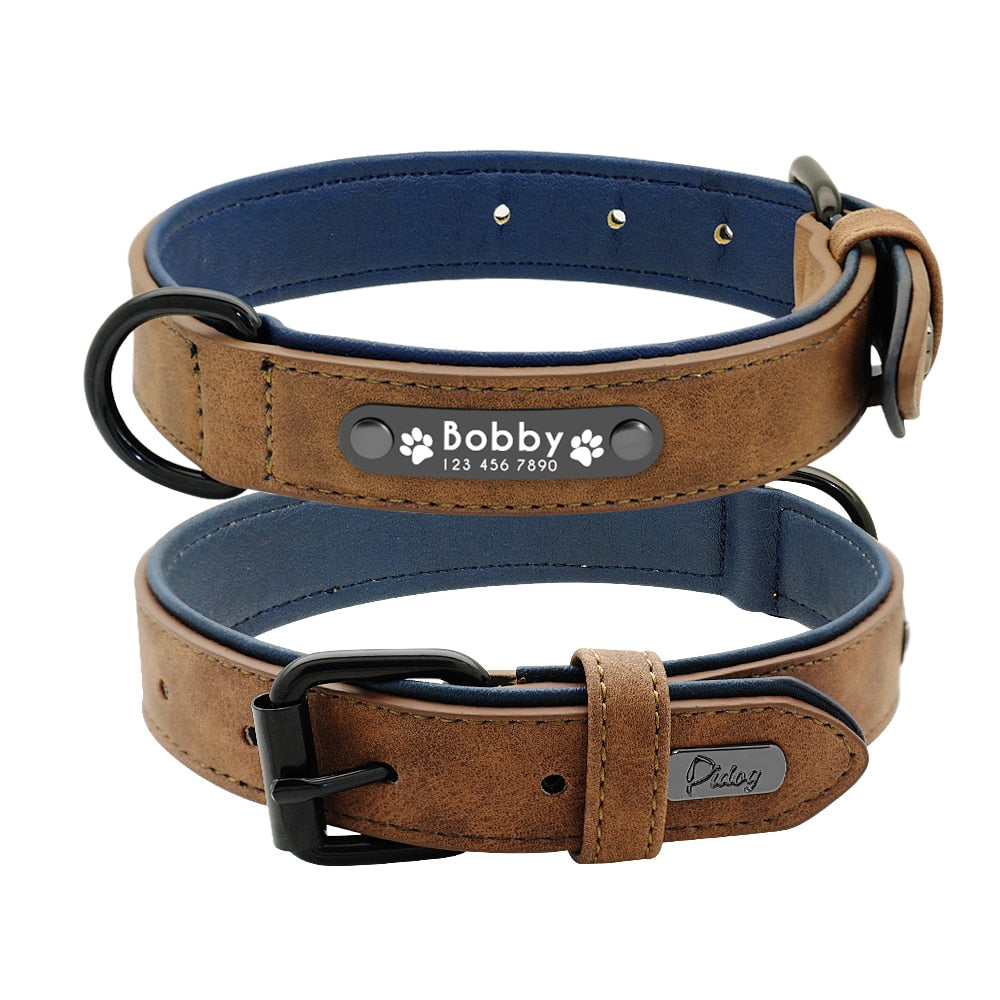 Personalized Leather  Dog Collar and Leash-Coffee