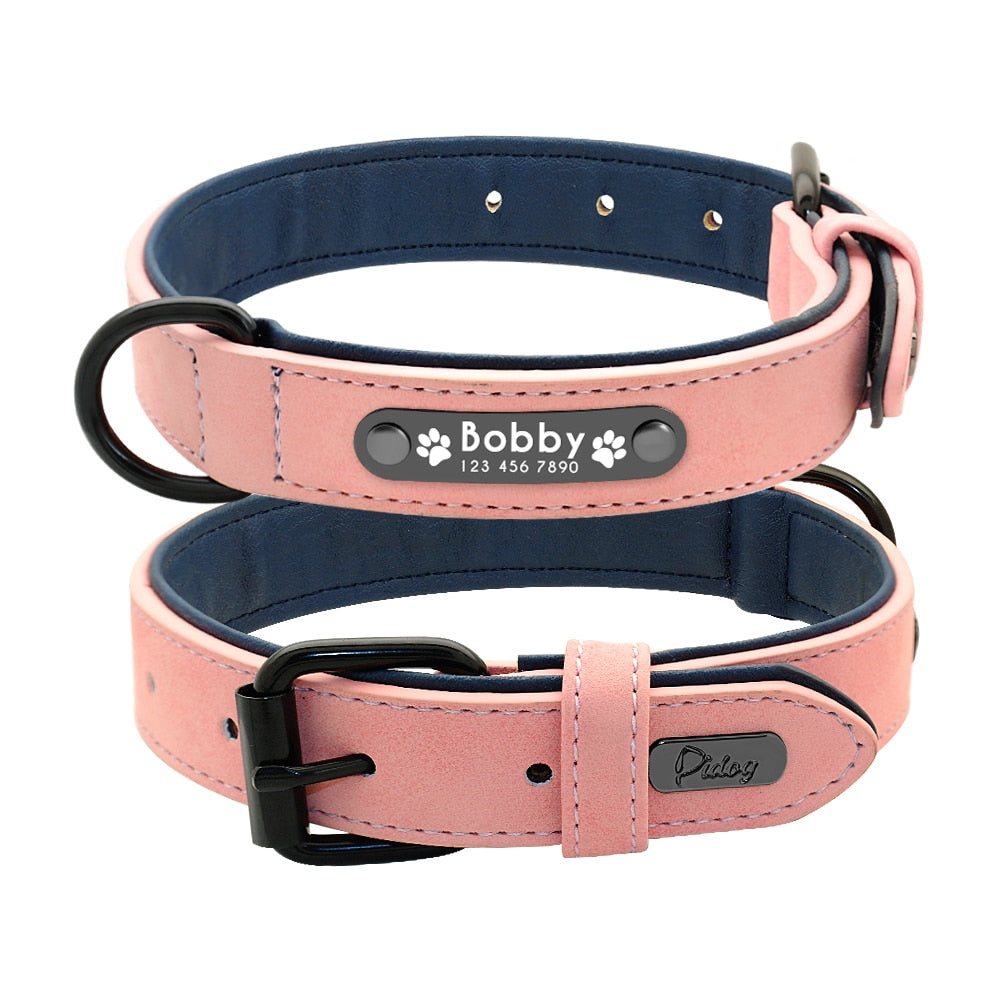 Personalized Leather  Dog Collar and Leash-Blush