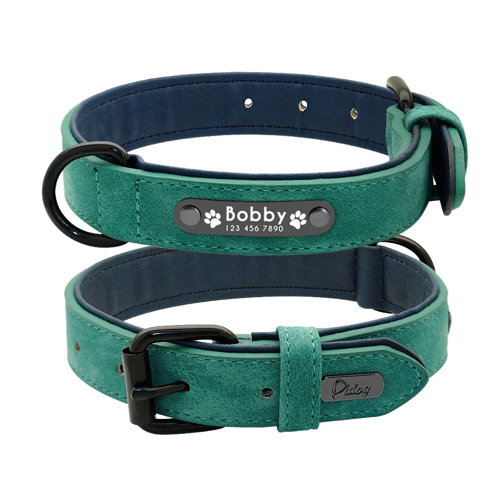 Personalized Leather  Dog Collar and Leash-Blush Green