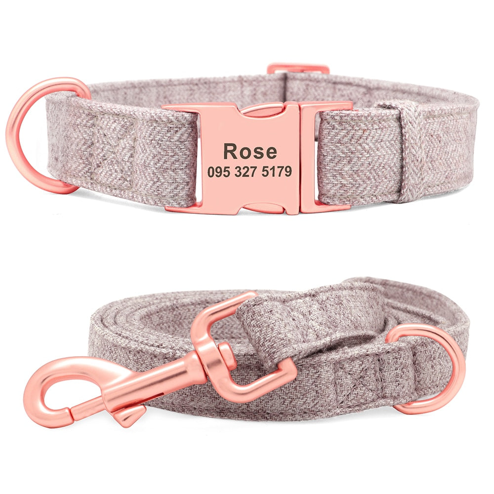 Personalized Rose Gold Hemp Collar and Leash-Taupe