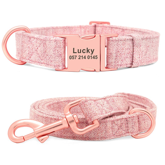 Personalized Rose Gold Hemp Collar and Leash-Blush