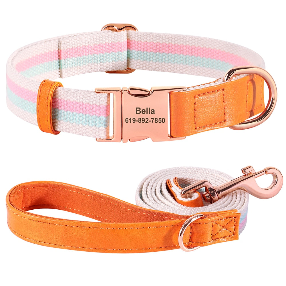 Personalized Striped Collar and Leash-Pastel Pink/Light Blue